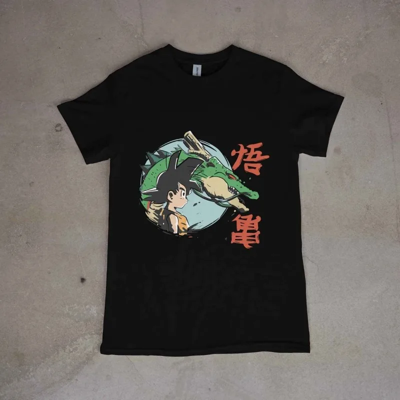 Baumwoll-T-Shirt mit Dragon Ball Protagonisten Sun Wukong Aufdruck Anime-Print Lässiges Eltern-Kind-Outfit Kurzärmeliges Shirt Image
