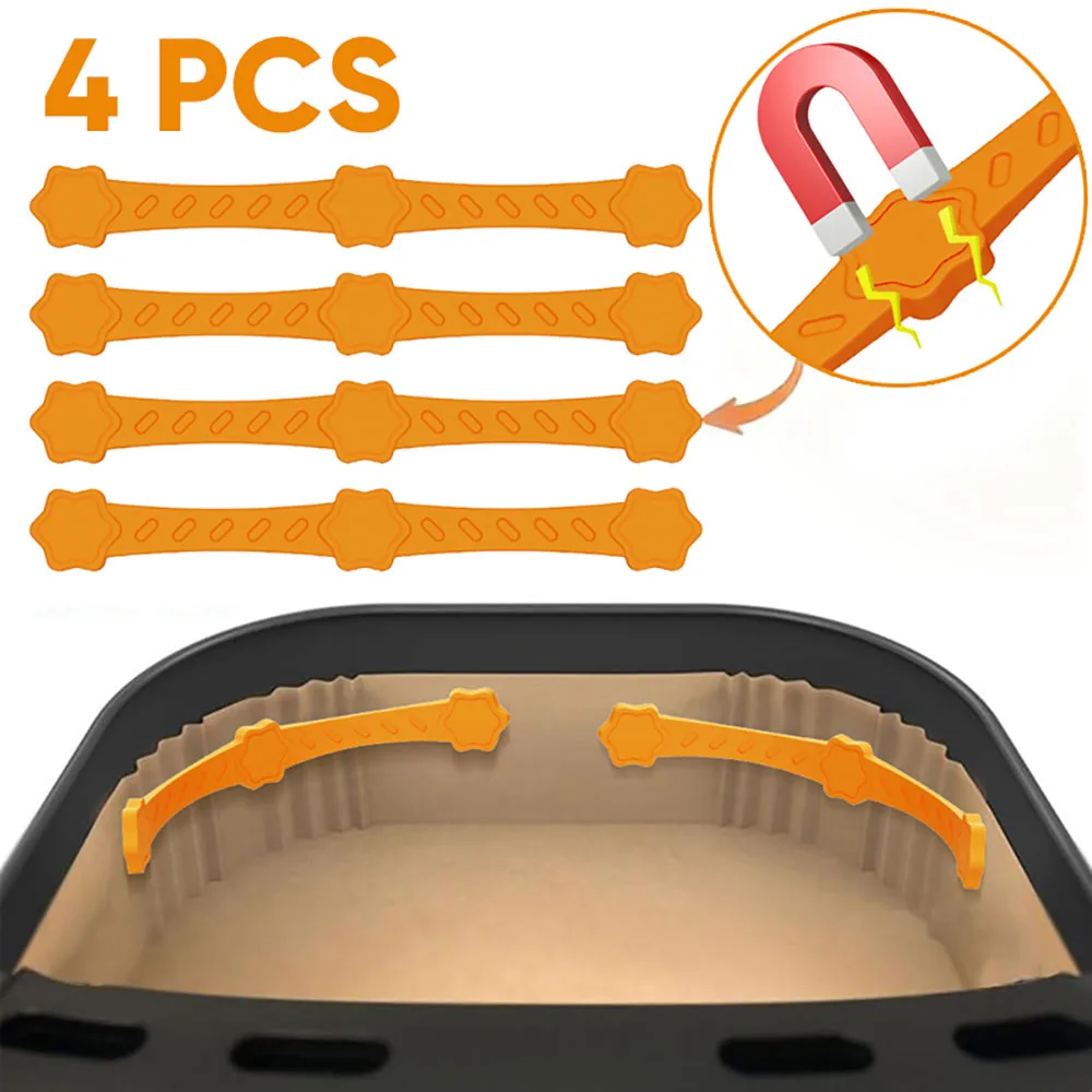 4 Stück Silikon-Magnete für Heißluftfritteusen, Halten Backpapier-Einlagen Fixiert, Verhindern Papierbrennen Image