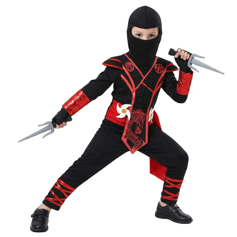 Kind Red Dragon Ninja Kostüm Cartoon Masked Warrior Performance Outfit Halloween Anime Roleplay Urlaub Party Kostüm Image