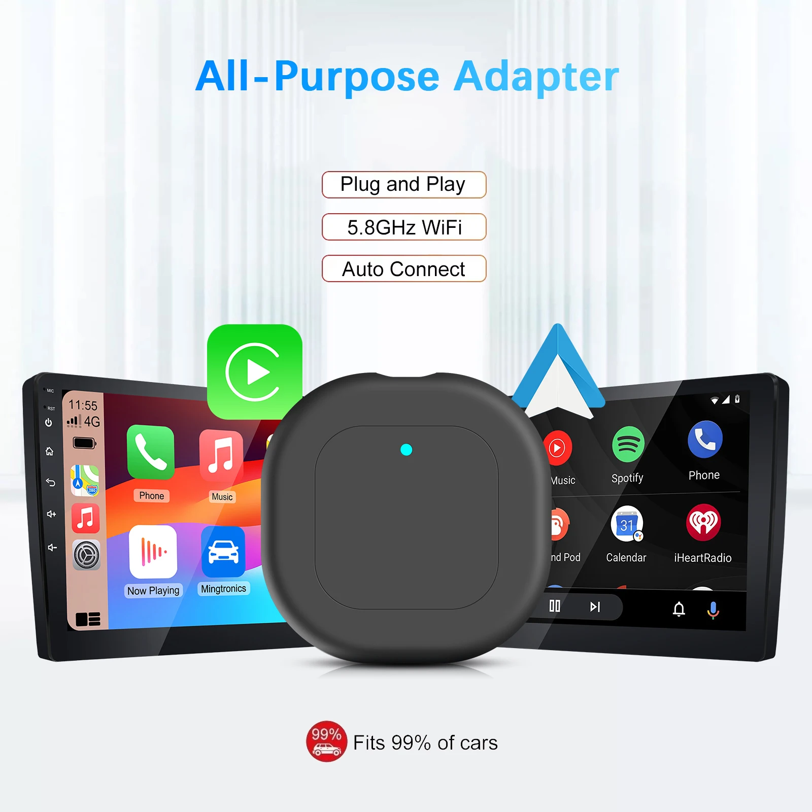 2-in-1-Wireless-CarPlay- und Android-Auto-Adapter, zusätzliches Kabel, 5G WiFi BT5.2, Plug&Play, speichern Sie Ihren USB, passt auf 99 % der Autos wie Toyota Image