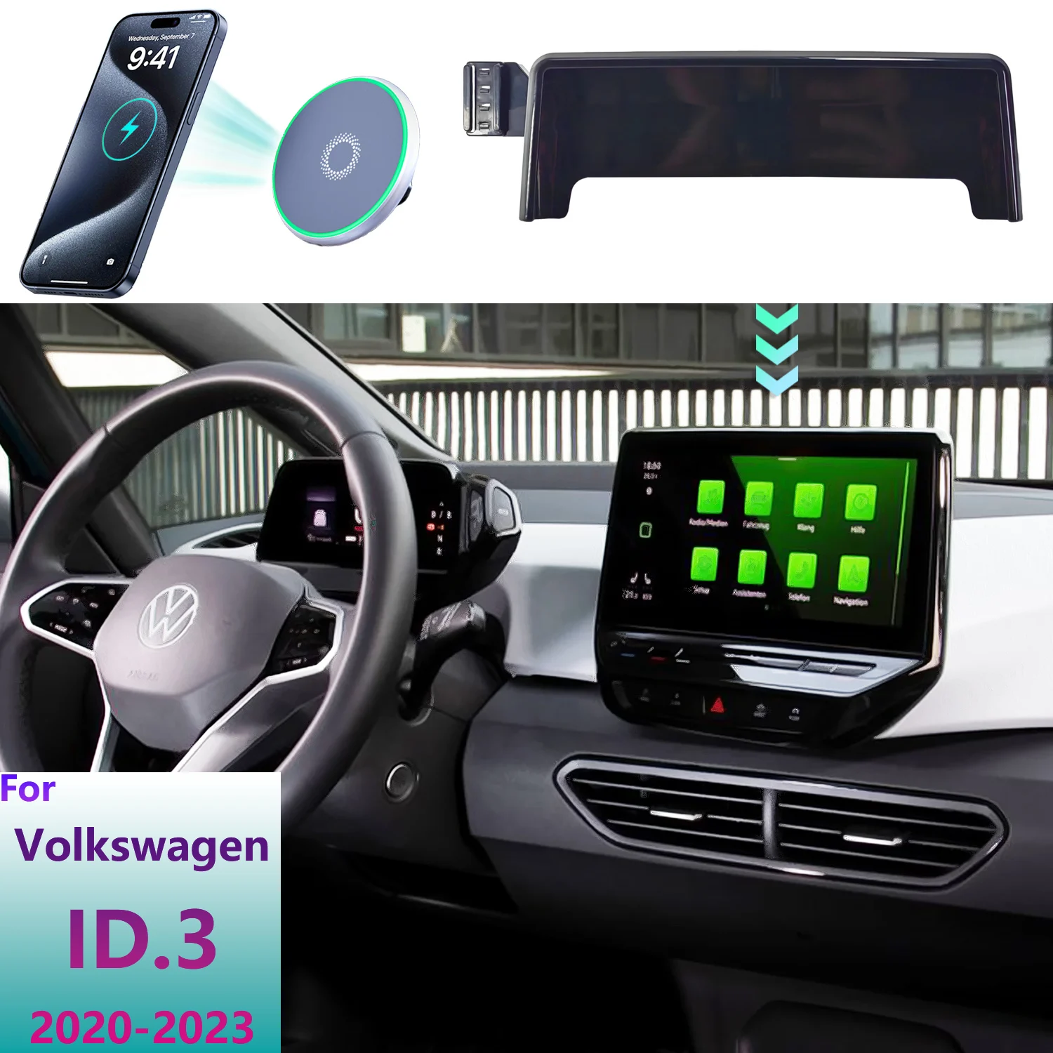 Für Volkswagen ID3 ID 3 2020 2021 2022 2023 Telefon Halter Auto Magnetische MagSafe Drahtlose Lade Handy Auto Bildschirm basis Image