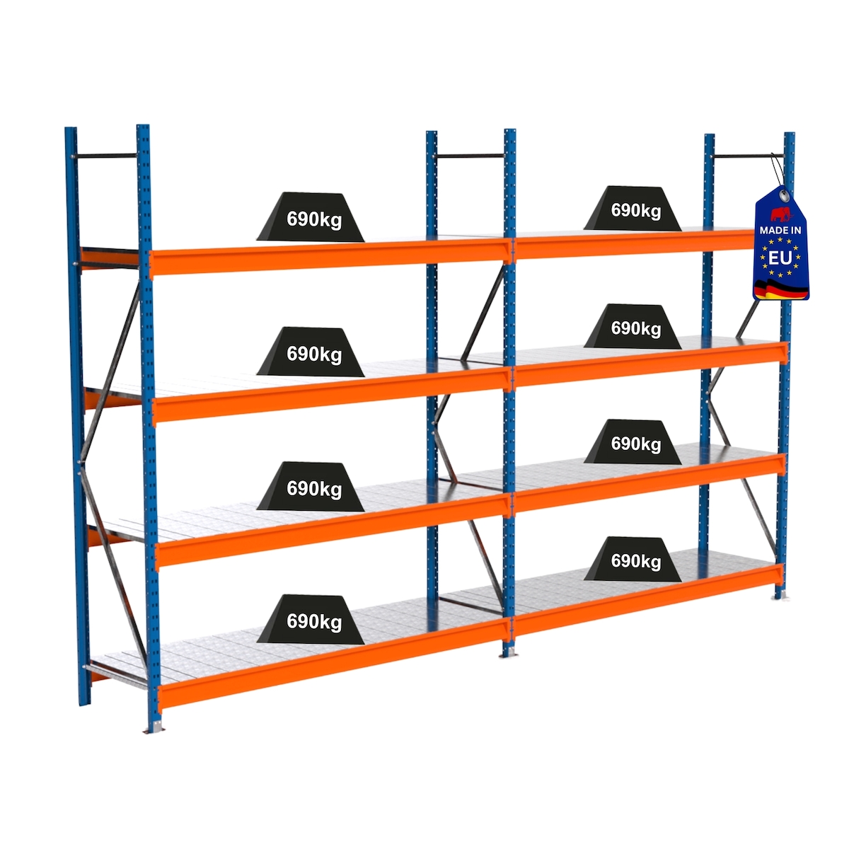 PROREGAL Industrie Schwerlastregal MAXIMUS PRO, Komplettregal, HxBxT 250x400x60cm, 4 Ebenen, Stahlplatten-Fachboden, Fachlast 690 kg, Blau/Orange Image