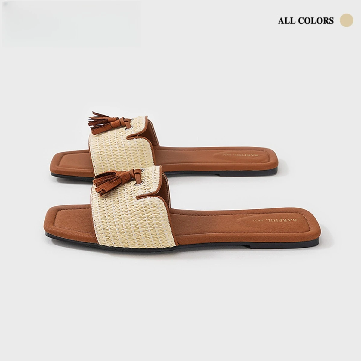 Coole Damen-Hausschuhe 2025 – Neue Sommer-Kollektion für Zuhause: Hochwertige One-Strap-Sandalen mit gewebter Fransen-Dekoration Image