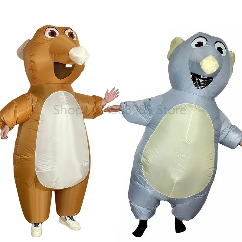 Unisex Erwachsenen Aufblasbares Grau-Braunes Maus-Kostüm Lustiges Tier-Verkleidungsoutfit Party-Cosplay-Overall für Männer und Frauen Image