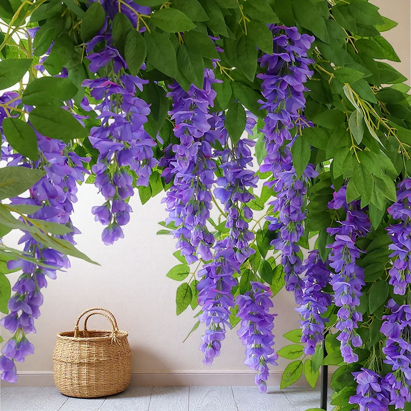 2 m künstliche Glyzinien-Blumen, Rattan-Deckenblumen, Rebe, hängende Blumen, dekorative Hochzeit, Heimdekoration Image