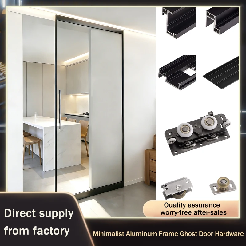 Vollständig Verdeckte Schiebetür aus Glas ohne Sichtbare Schienen mit Ultra-Schmalem Aluminiumrahmen Geister-Türbeschlag Aufhängesystem