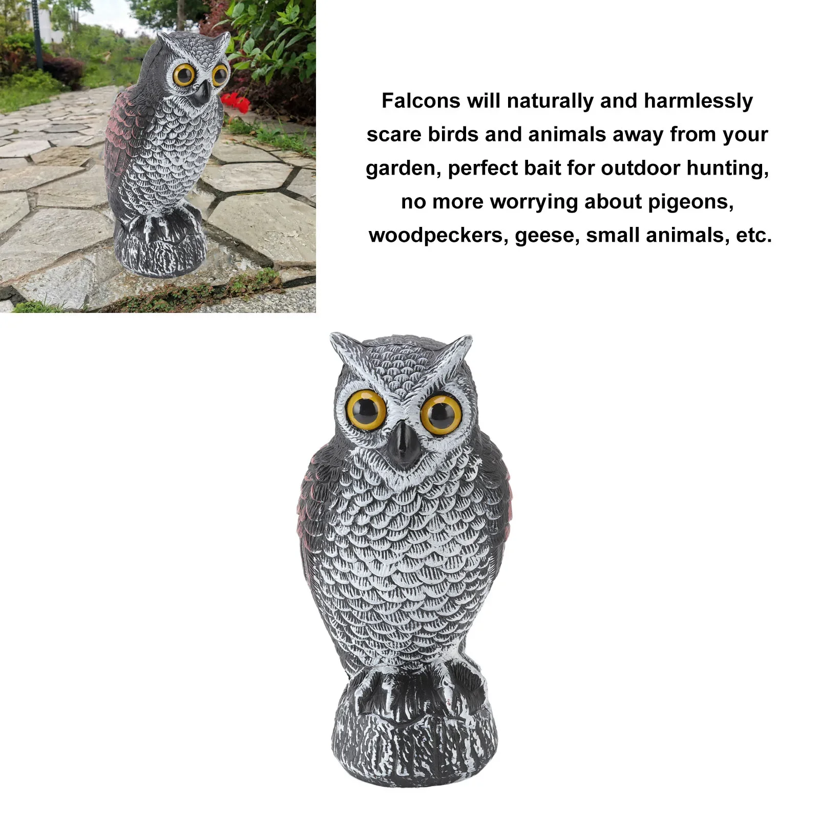 Plastik-Eulen-Attrappe zur Vogelabwehr, exquisite Verarbeitung, Kunststoffmaterial, feine Details für Vögel und Kleintiere Image