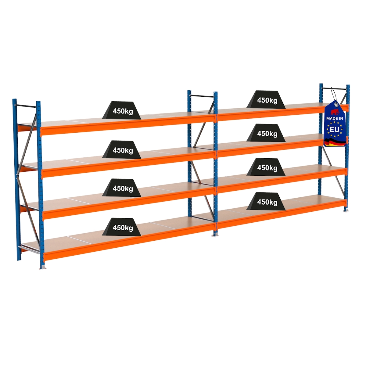 PROREGAL Industrie Schwerlastregal MAXIMUS PRO, Komplettregal, HxBxT 200x550x60cm, 4 Ebenen, Spanplatten-Fachboden, Fachlast 450 kg, Blau/Orange Image