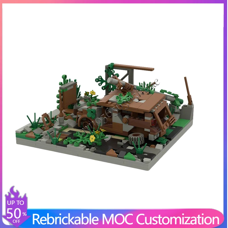 920-teiliges Haus-Straßen-Set Postapokalyptischer Parkplatz-Szene MOC Anpassbares Modulares Gebäude DIY Montage-Spielzeug Geschenk Image