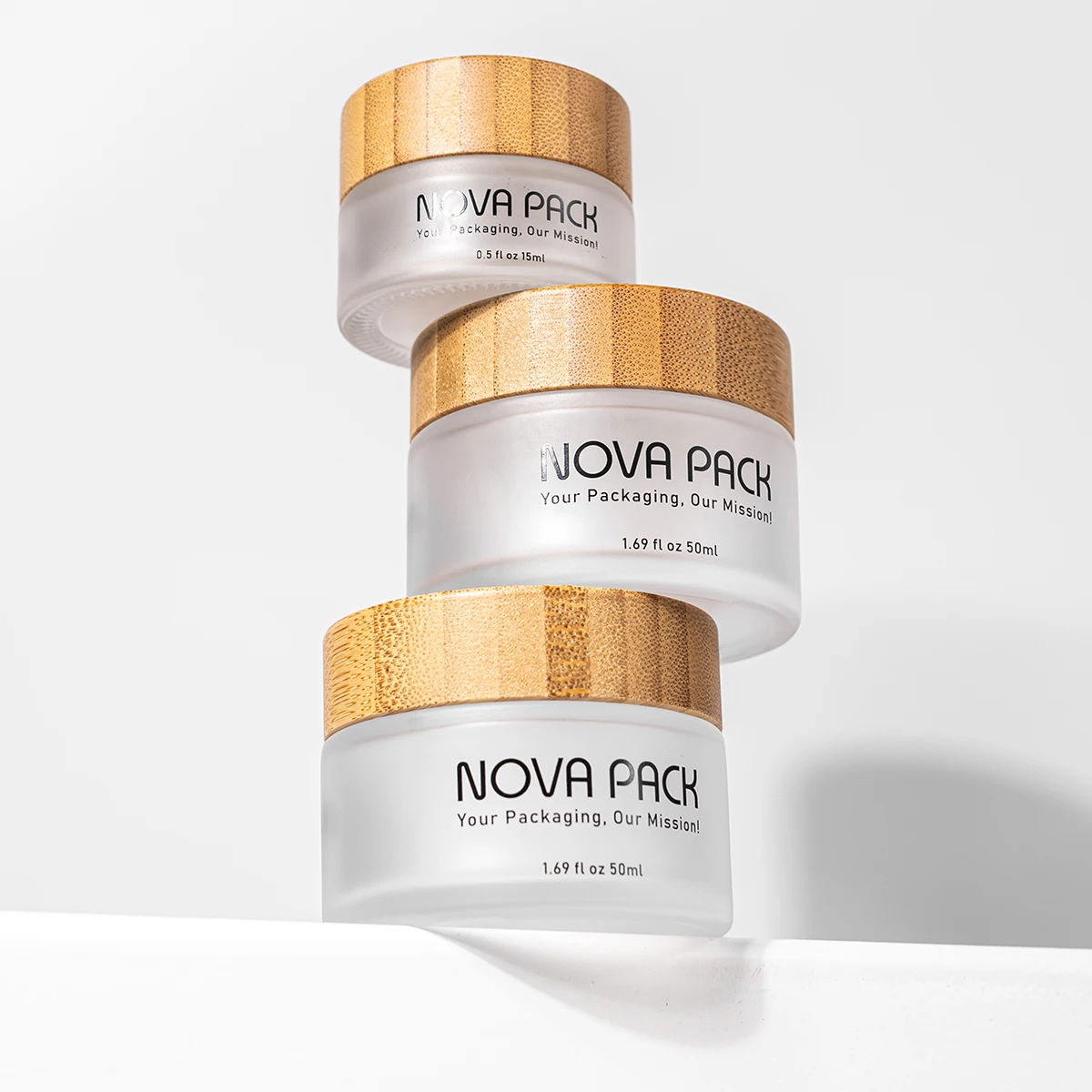 Consegna Rapida Contenitore Cosmetico in Bambù 15ml 30ml 50ml 100ml 150ml 200ml Vasetto in Vetro Satinato per Crema Viso con Coperchio in Bambù