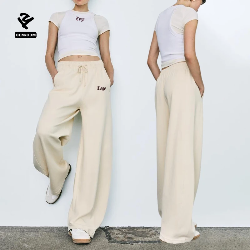 F5448 OEM ODM da donna 2 pezzi Set da salotto Top corto e pantaloni di tuta a gamba larga completo Casual tuta da ginnastica completo completo da Athleisure