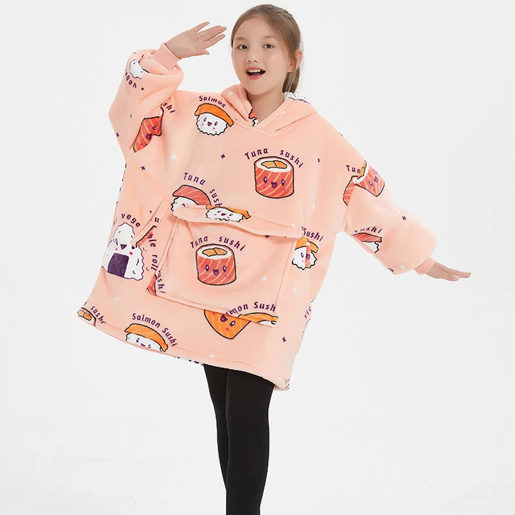 Inverno tv coperta con cappuccio felpa con cappuccio sherpa fleece oversize inverno caldo bambini felpa con cappuccio coperta indossabile coperta in pile felpa con cappuccio fabbrica
