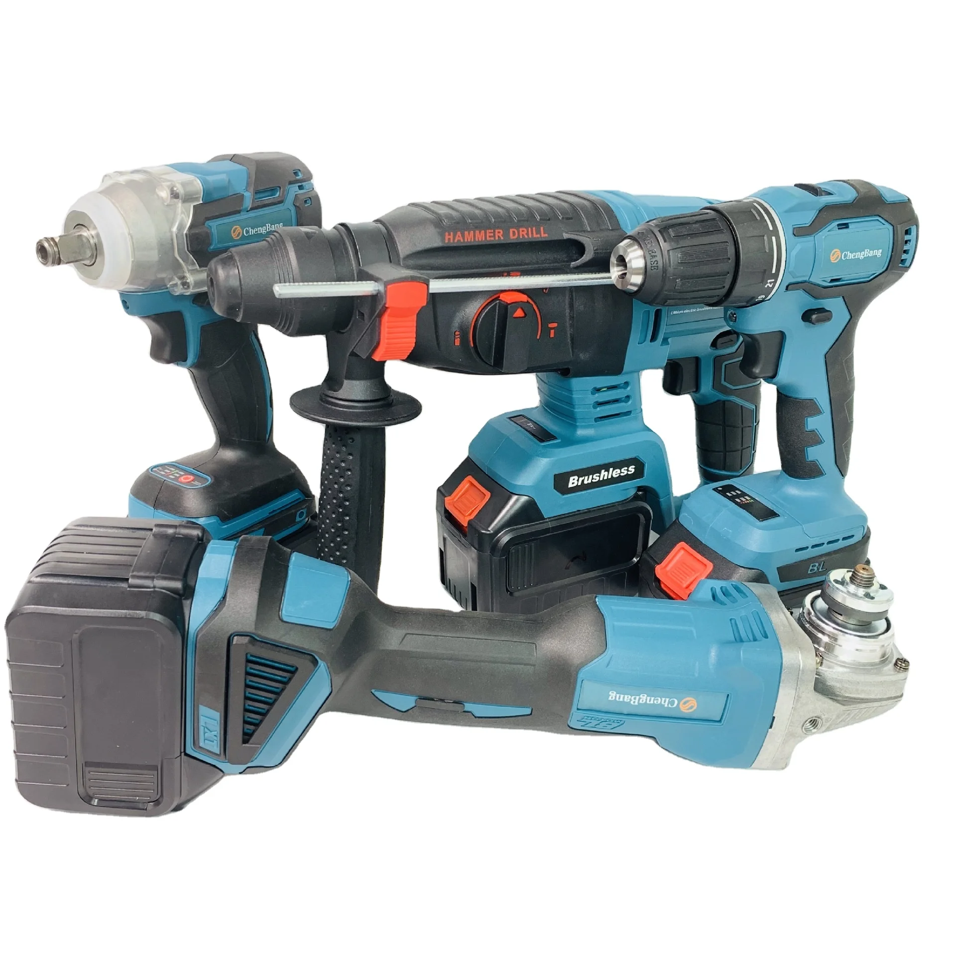 Set di 4 pezzi Kit di utensili elettrici Set di strumenti combinati per trapano avvitatore a percussione elettrico senza spazzole al litio