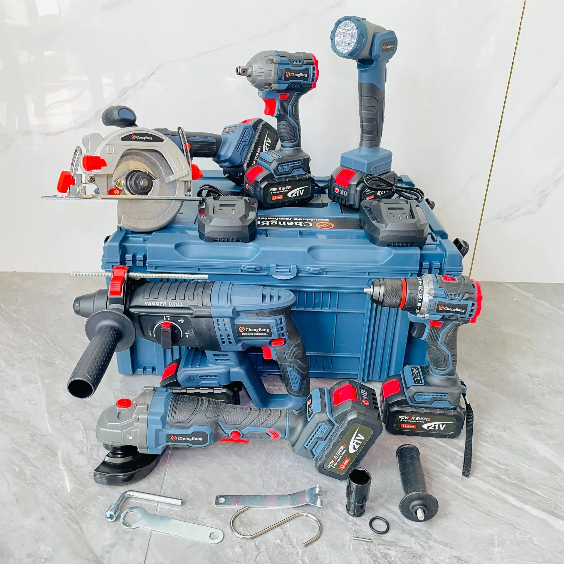 Kit di utensili elettrici a batteria agli ioni di litio 21V per trapano elettrico a percussione per trapano a spazzola per smerigliatrice angolare senza fili