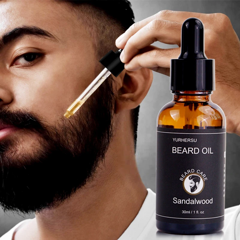 YURHERSU Olio da Barba per la Cura dell'Uomo Private Label Riduce Secchezza e Ruvidità Olio da Barba Personalizzato al Sandalo