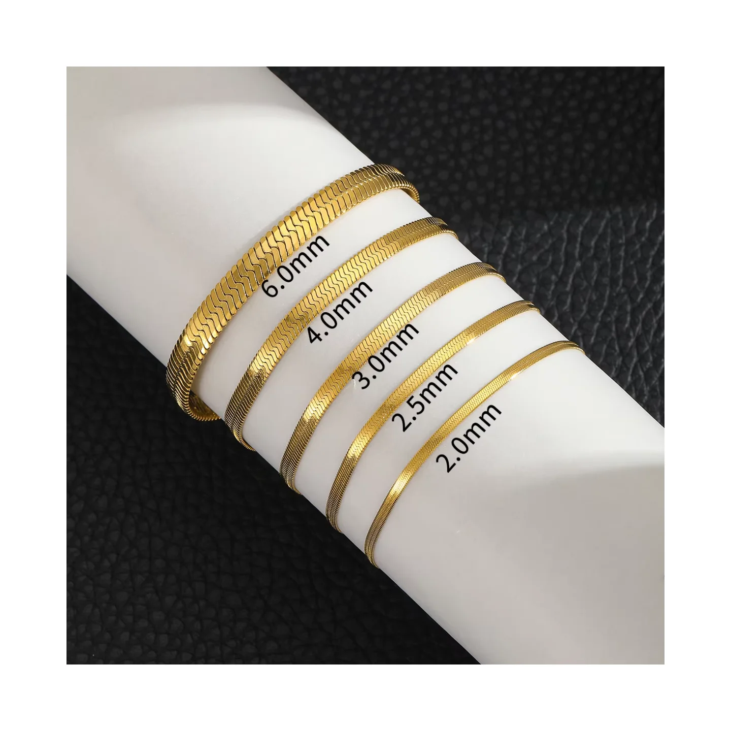 Hip Hop 2mm 3 mm 4 mm 6mm placcato oro catena di serpente bracciale piatto in acciaio inox a spina di pesce bracciale a catena per donne