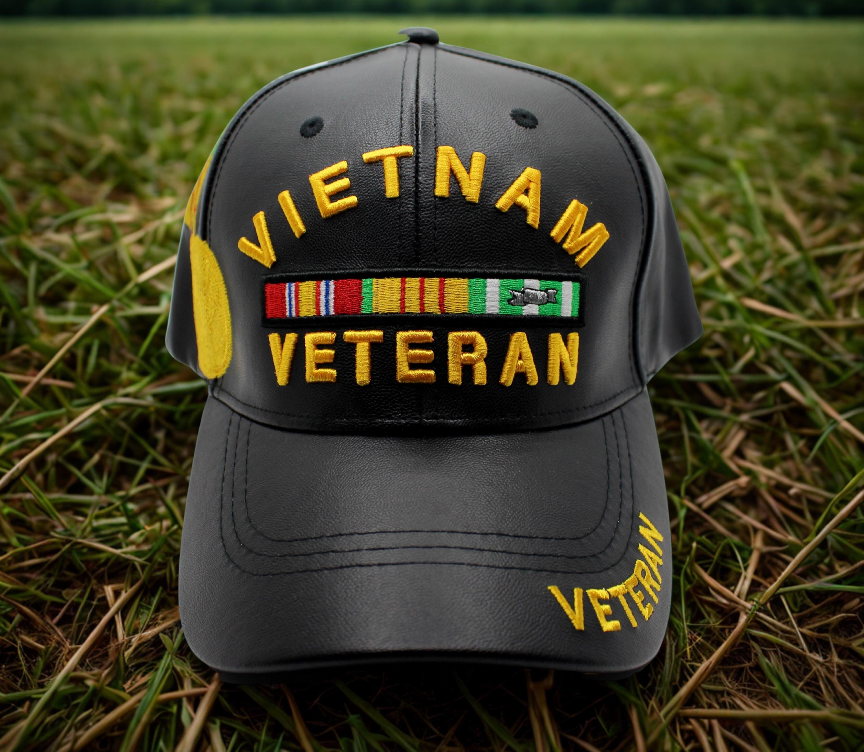 Cappello da veterano del Vietnam in finta pelle - Cappellino da baseball regolabile nero da veterano della guerra del Vietnam - Cappellino da baseball