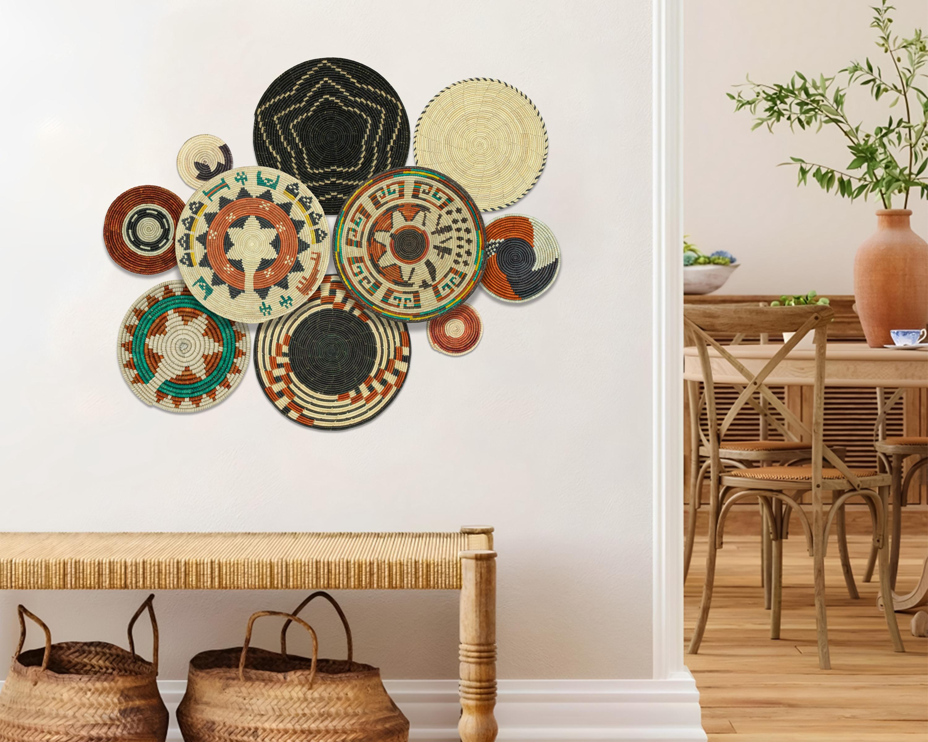 Set di 10 cestini da parete intrecciati a mano, arazzi boho, decorazioni uniche per cestini da parete, cestini africani intrecciati, decorazioni da pa