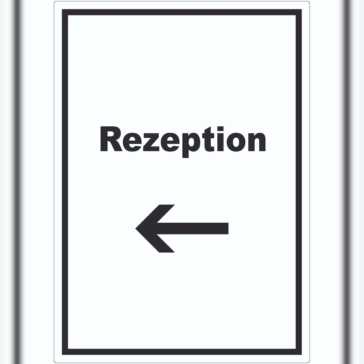 HB-Druck Rezeption Aufkleber mit Text und Richtungspfeil links Anmeldung Eingang hochkant A8 (52x74mm) Image