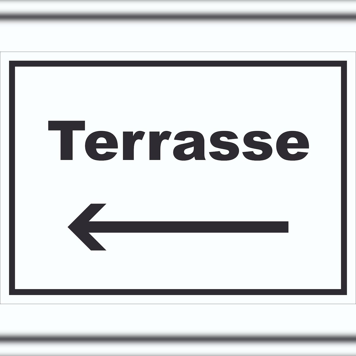 HB-Druck Terrasse Schild mit Text und Richtungspfeil links waagerecht A4 Rückseite selbstklebend Image
