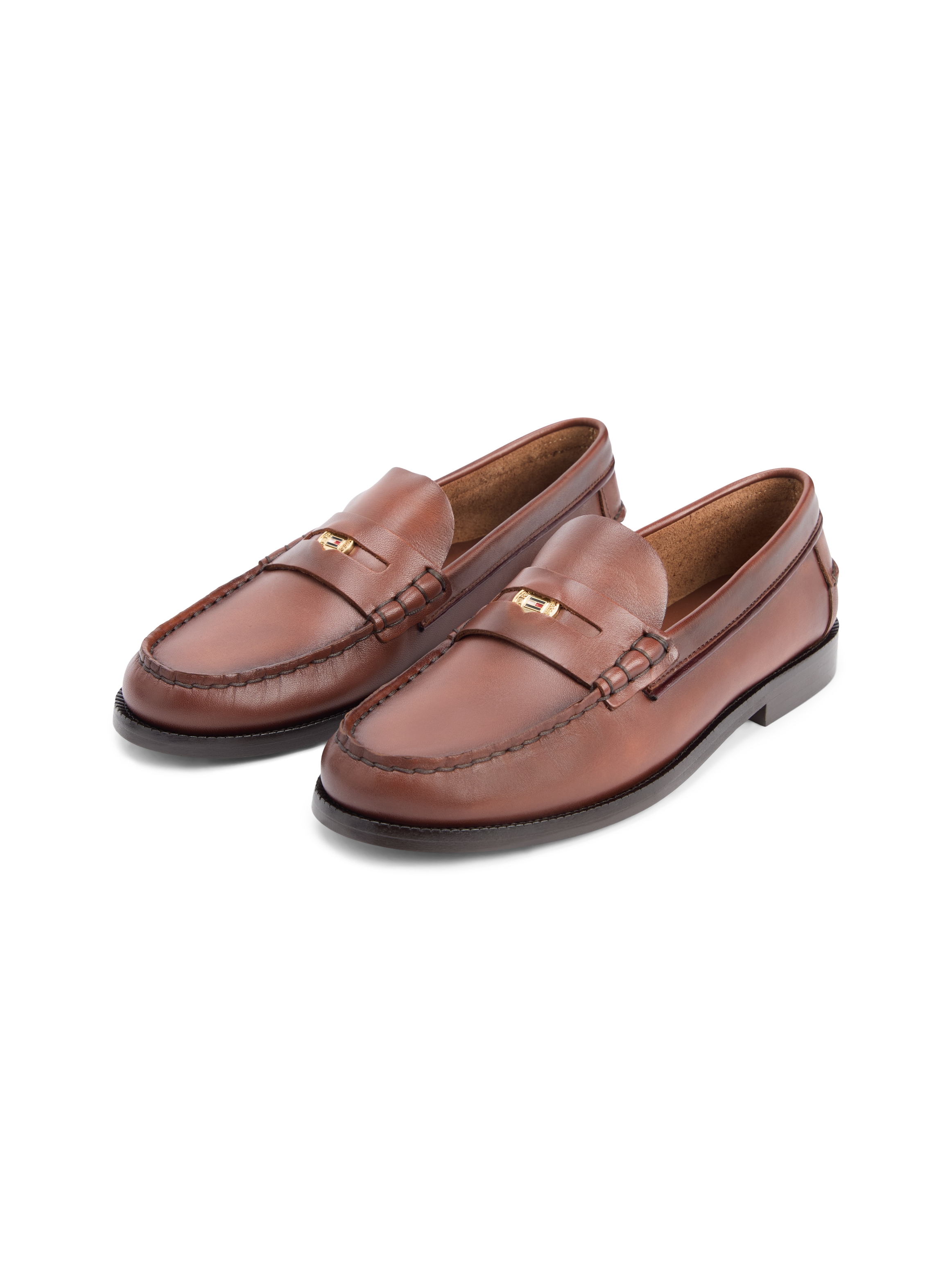 Loafer TOMMY HILFIGER "HILFIGER PENNY LOAFER SMOOTH LTH", Damen, Gr. 37, chestnut, Nappaleder, unifarben, used, Schuhe Loafer, Blockabsatz, Slipper, Schlupfschuh mit Logoflag