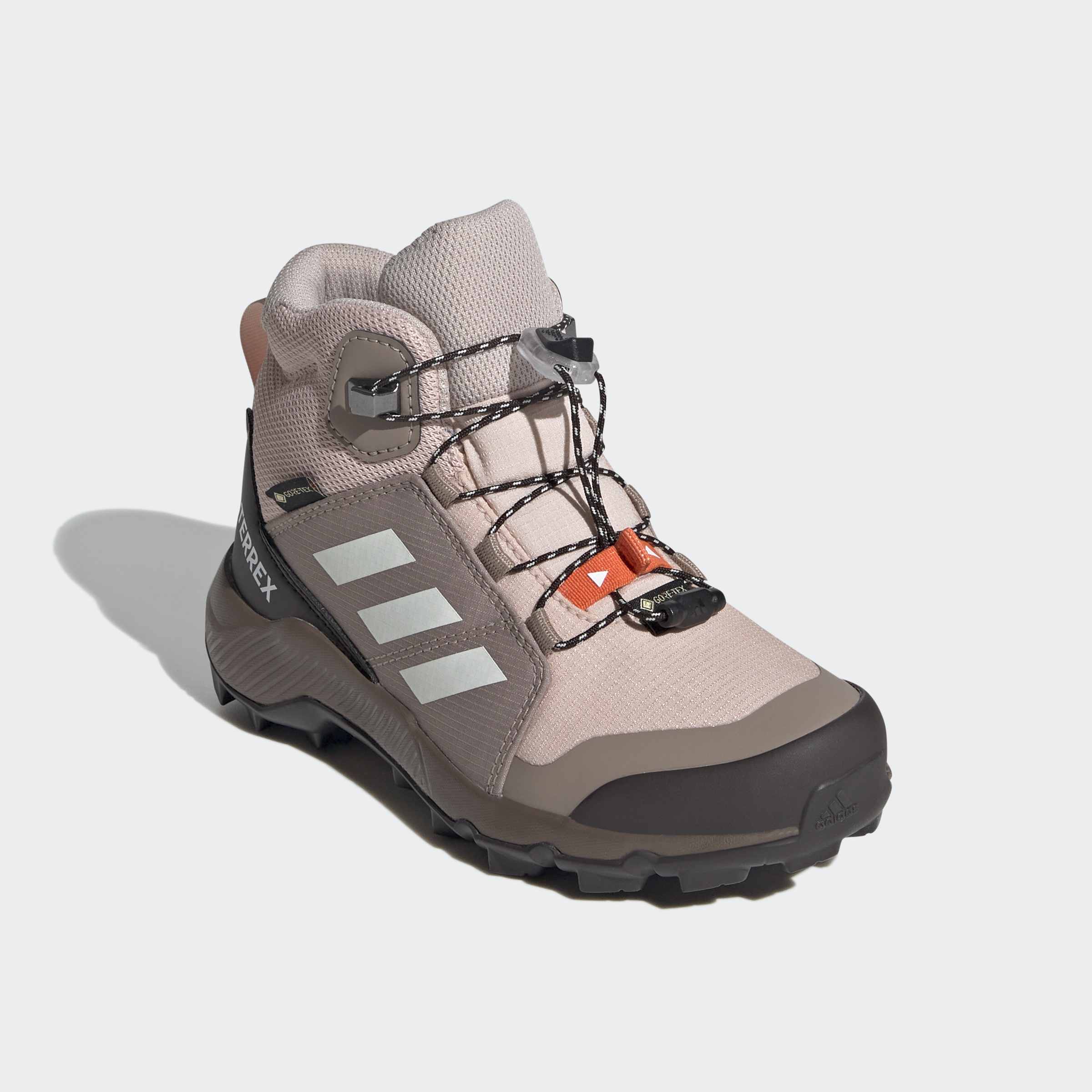 Wanderschuh ADIDAS TERREX "TERREX MID GORE-TEX", Kinder, Gr. 36, blupnk, oweiß, chabrn, Synthetik, Textil, Schuhe Wanderschuh, wasserdicht, für Kinder