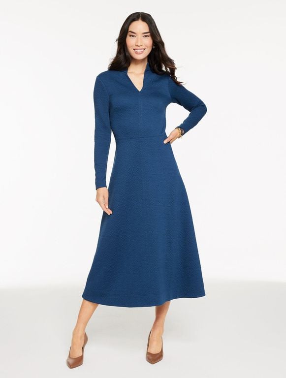 Diamond Jacquard Fit & Flare Dress - Blue - Talbots Dresses