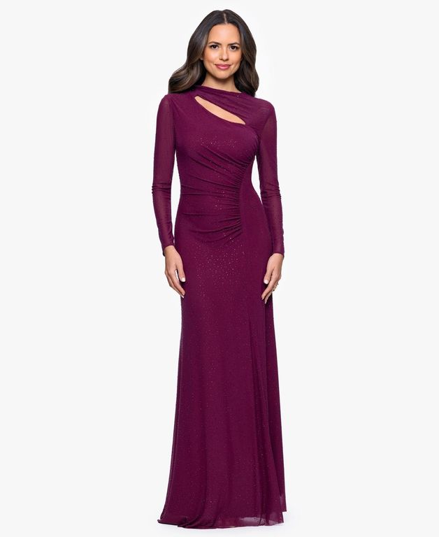 Long Keyhole Neck Gown - Purple - Betsy & Adam Dresses