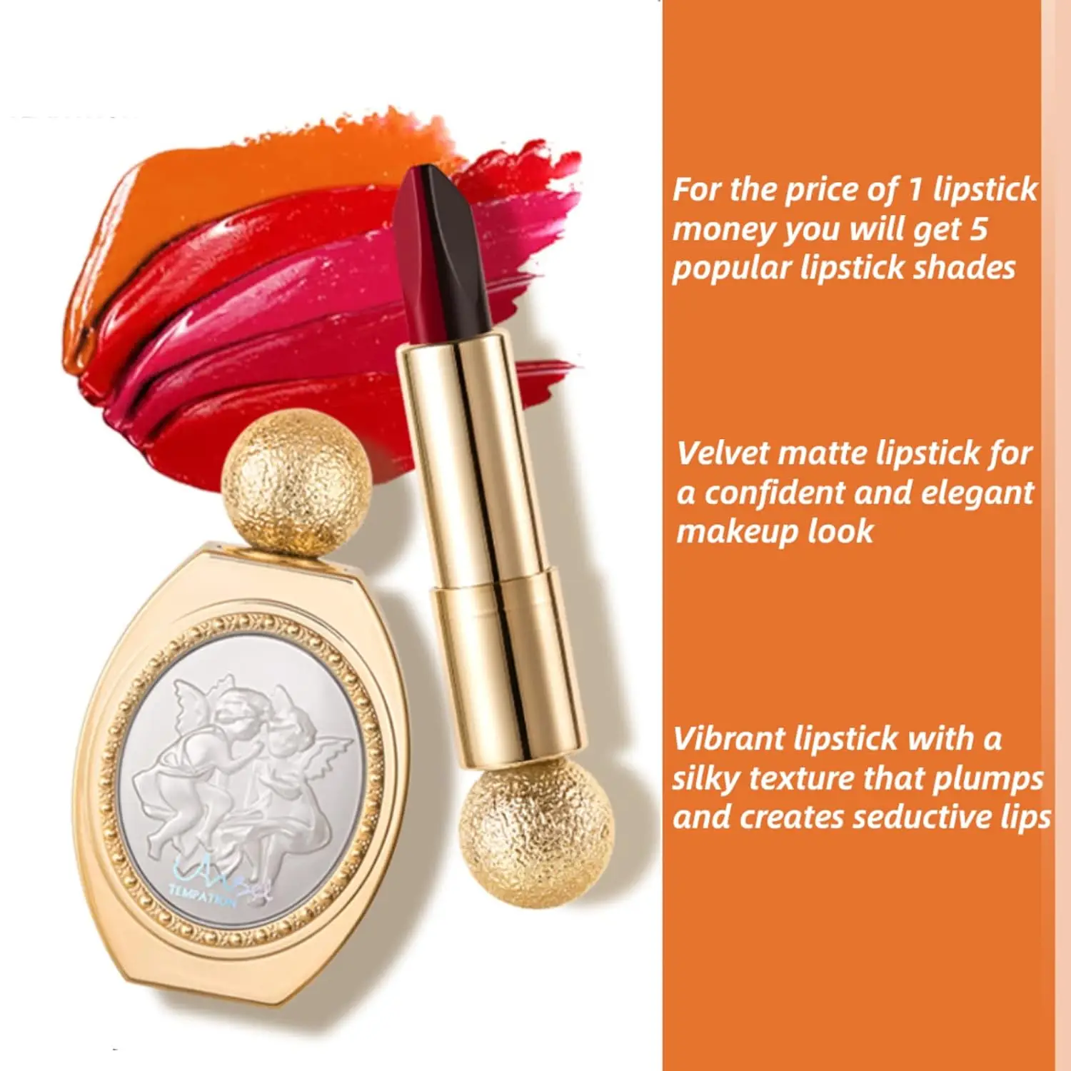 5 Colors in 1 Lipstick Magic Moisturizing Matte Lipstick Lazy Lipstick with Makeup Mirror Long Lasting Lipstick