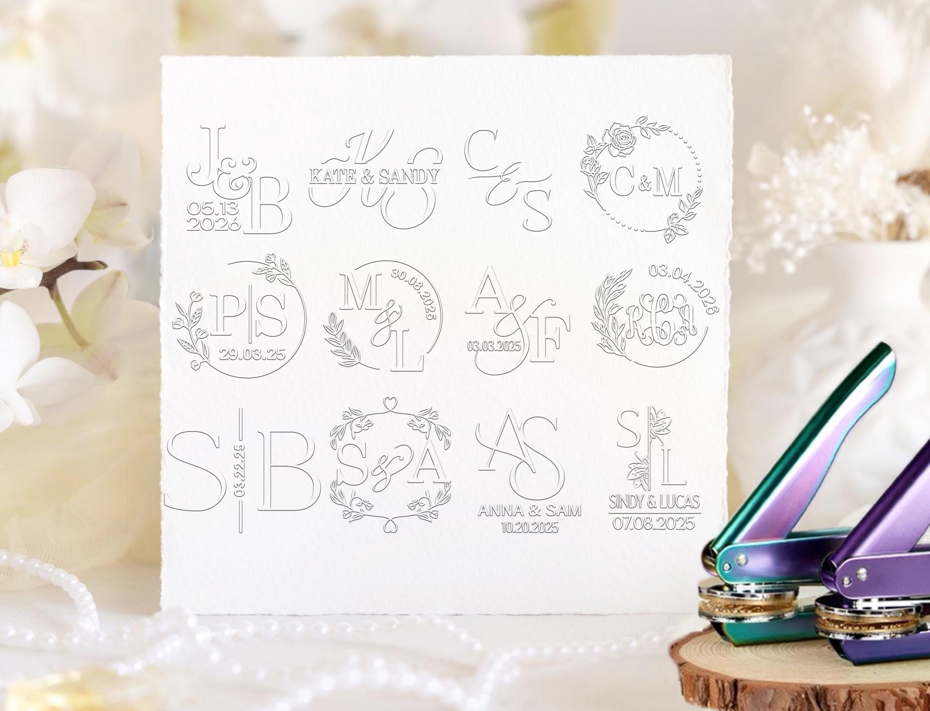 Timbro per iniziali personalizzate, timbro per buste e inviti, timbro per tovaglioli, timbro per matrimonio personalizzato, timbro per monogramma pers