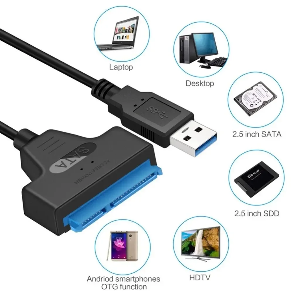 Cabo sata para usb 3,0, 2,5 "disco rígido externo, hdd, ssd, 3 adaptador de 22 pinos, cabo sata iii, até 6 gbps Image