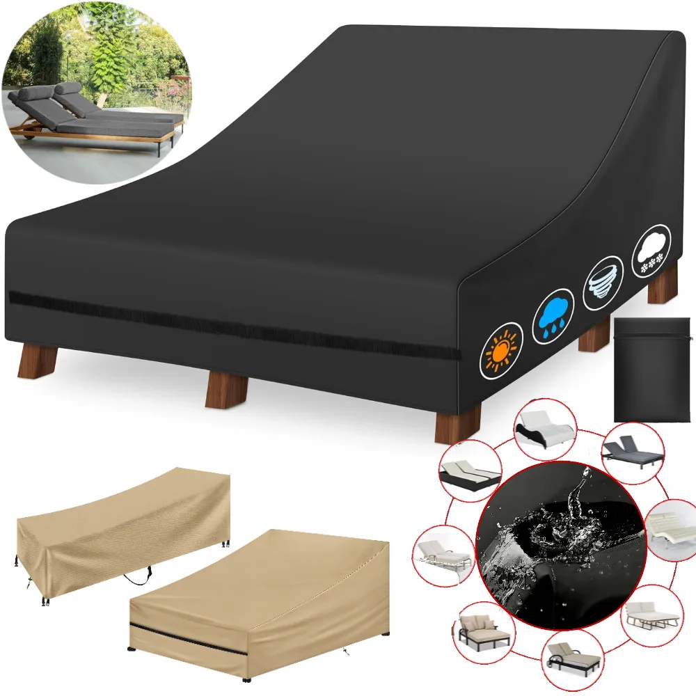 Wasserdichte Doppel-/Einzel-Liegestuhl-Abdeckung für den Außenbereich, Rattan-Tagesbett, Garten- und Poolmöbel-Schutzhüllen