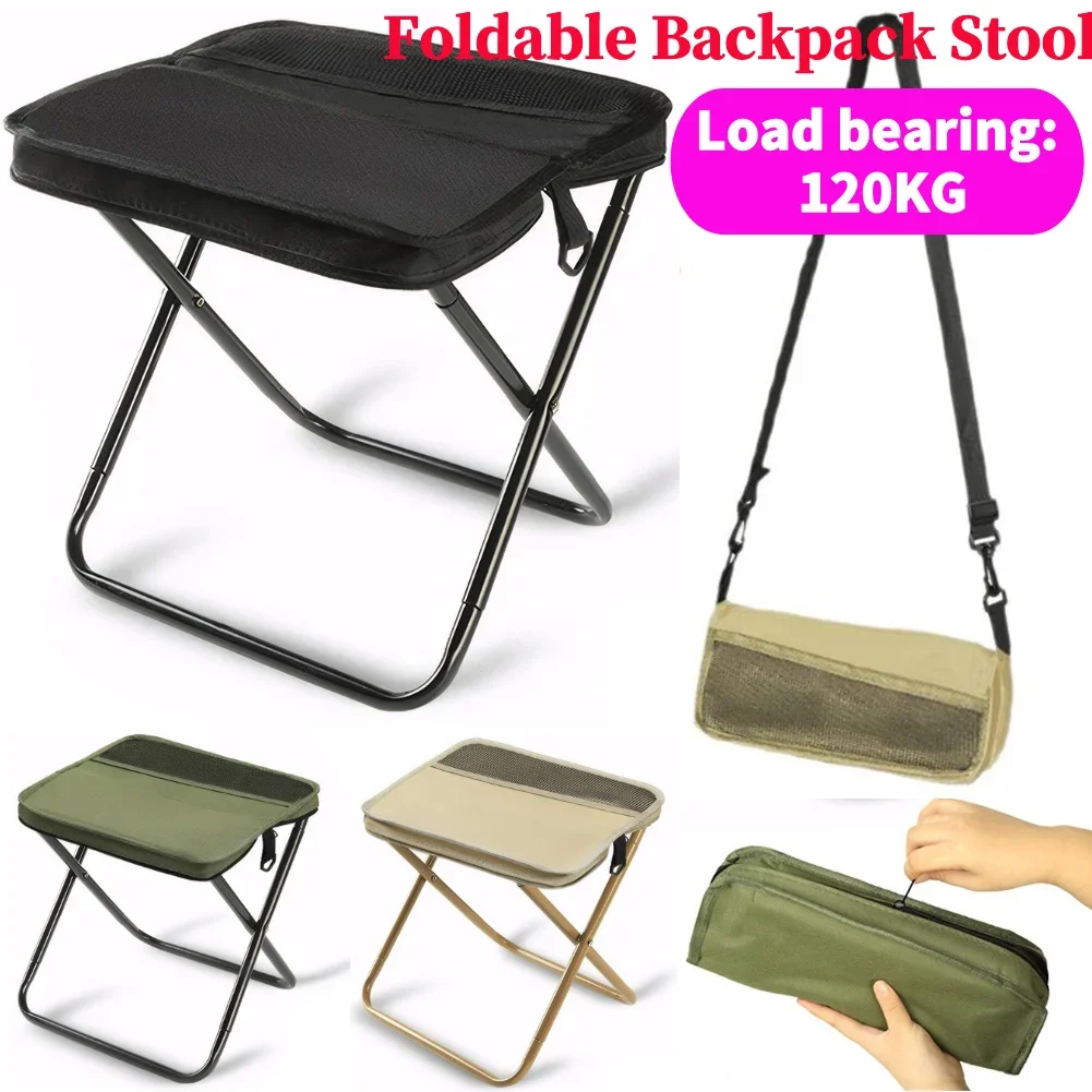 Outdoor-Campinghocker, faltbarer Rucksackhocker mit Netztasche, tragbare zusammenklappbare Slacker-Stühle zum Angeln, Reisen, Picknicks
