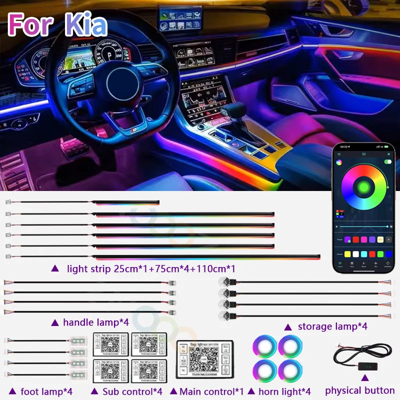 RGB 22in1 Auto Innen Acryl Auto Umgebungs Lichter Für Kia STONIC CARENS MOHAVE KARNEVAL CERATO SELTOS VENGA K5 Auto Zubehör Image