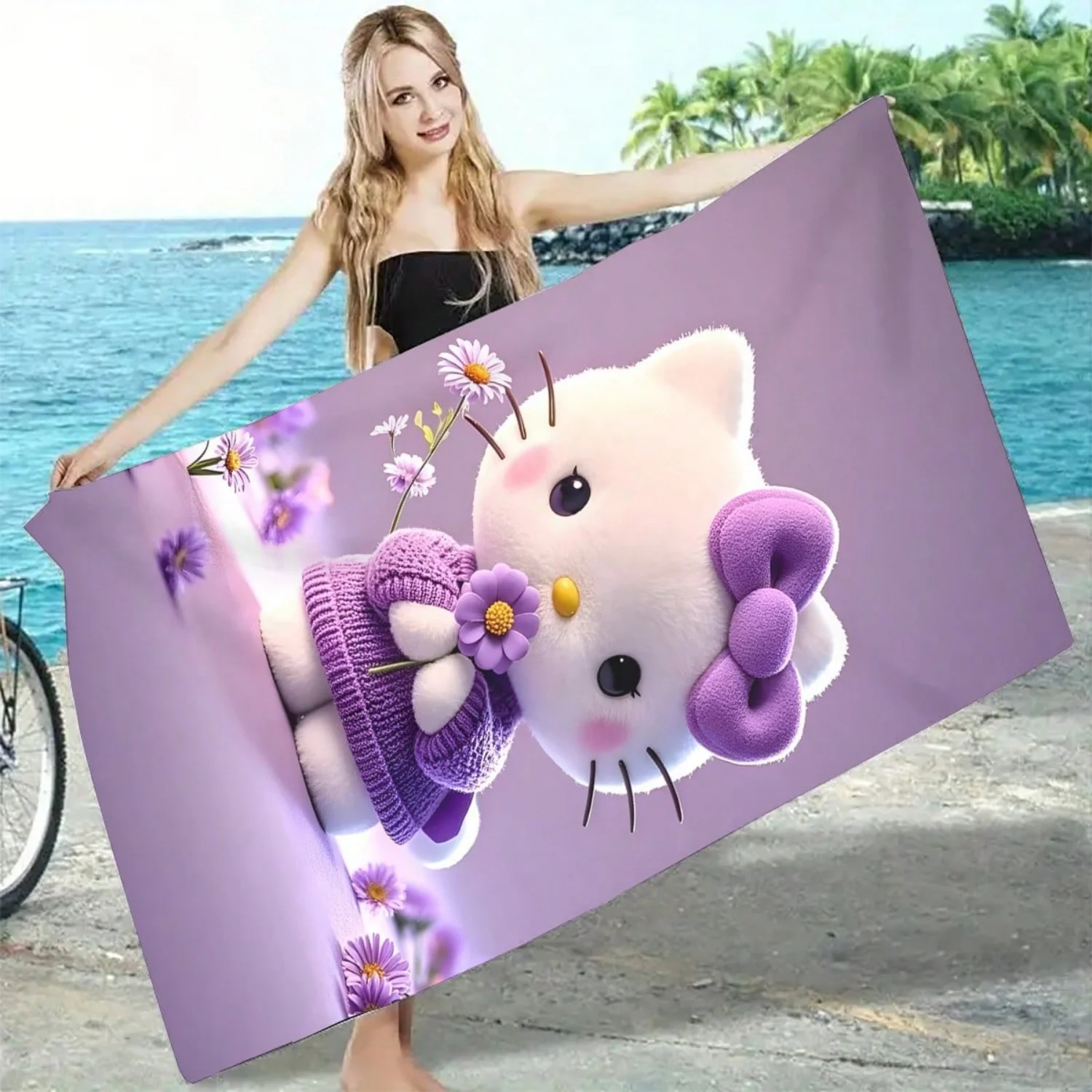 1 Stück von Sanrio lizenziertes, weiches, hautfreundliches, schnell trocknendes Strandtuch, sandabweisend, tragbar zum Schwimmen und Camping Image