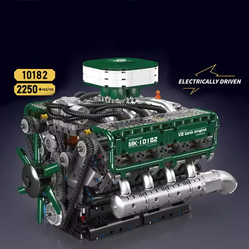 Mould King 10182 Technisches Auto-Motor-Bauset Motorisierter V8-Tank Montage-Bausteine Motor-Ziegelstein-Modell Geschenk für Kinder und Erwachsene Image