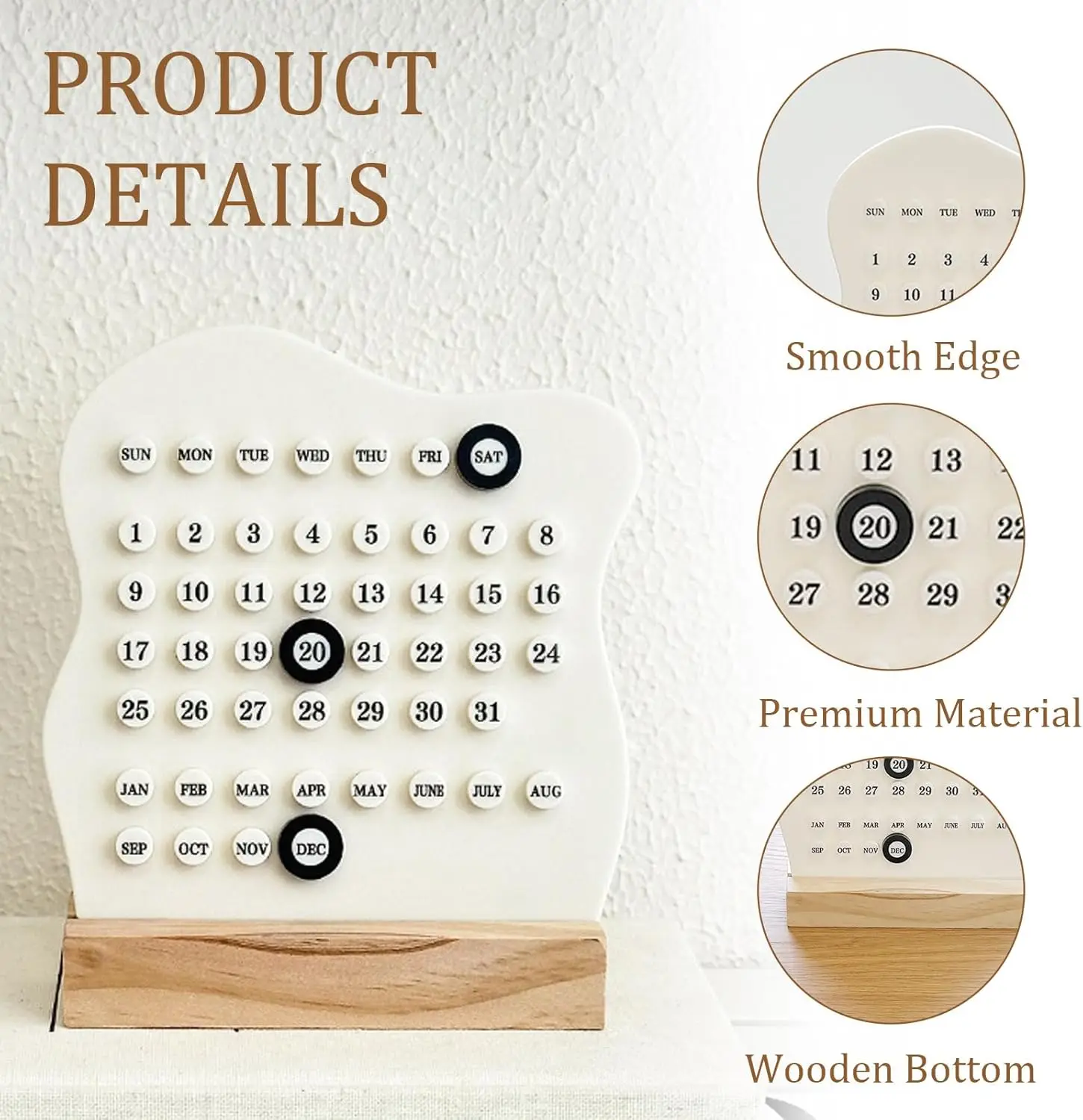 Schreibtischkalender aus Holz, verstellbar, wöchentliche und monatliche Datumsanzeige, kreative Desktop-Dekoration für Zuhause und Aktivitätsraum Image