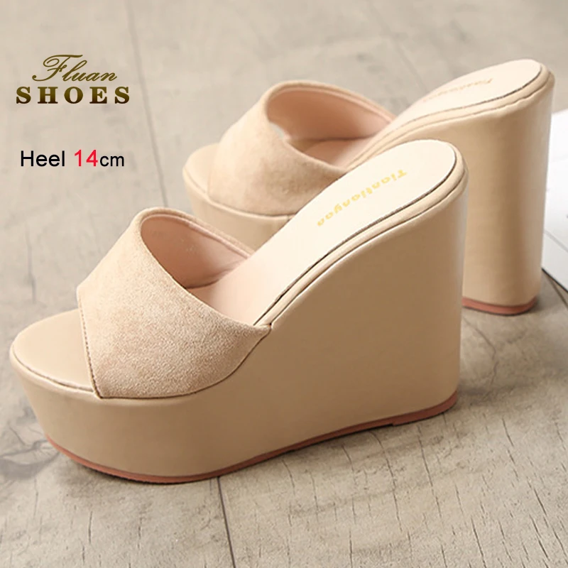 2025 neue frauen Hausschuhe High Heel 14 CM Plattform Bad Hausschuhe Keil Strand Frauen Schuhe Flip-Flops Outdoor Casual damen Schuhe