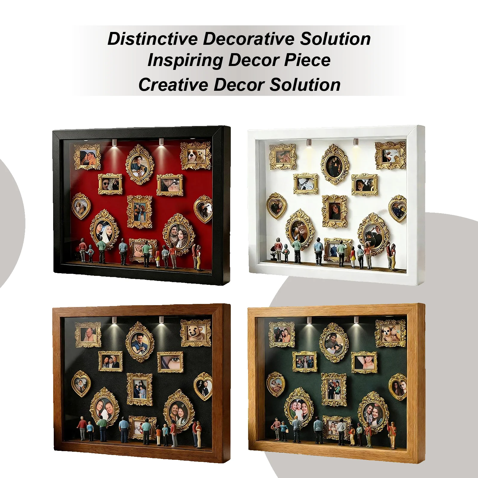 1 Stück Mini-Museum Fotoalbum Mini-Museum Silhouetten-Box Stilvolles Kreatives Erinnerungs-Display-Set mit Miniaturstatue und Goldrahmen Image