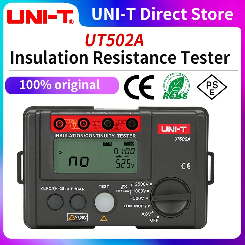 UNI-T UT502A 2500V Digitales Isolationswiderstandsmessgerät Tester Ohmmeter Hochvoltmeter Durchgangsprüfer mit LCD-Hintergrundbeleuchtung Image