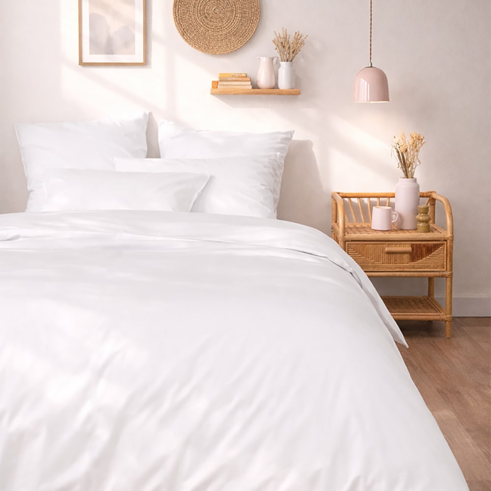 Parure de lit en percale de coton bio blanc 240x220