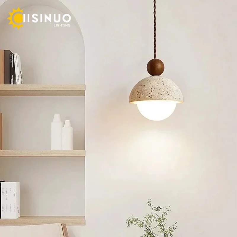 Natürliche Höhlenstein-Pendelleuchte, LED, gelber Travertin, Nachttisch-Hängeleuchte für Restaurant, Schlafzimmer, Wohnzimmer, Dekoration