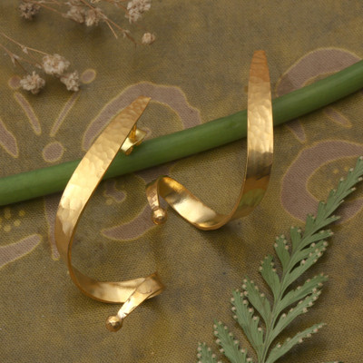 'Hammered Windy 18k Gold-Plated Drop Earrings Made in Bali'