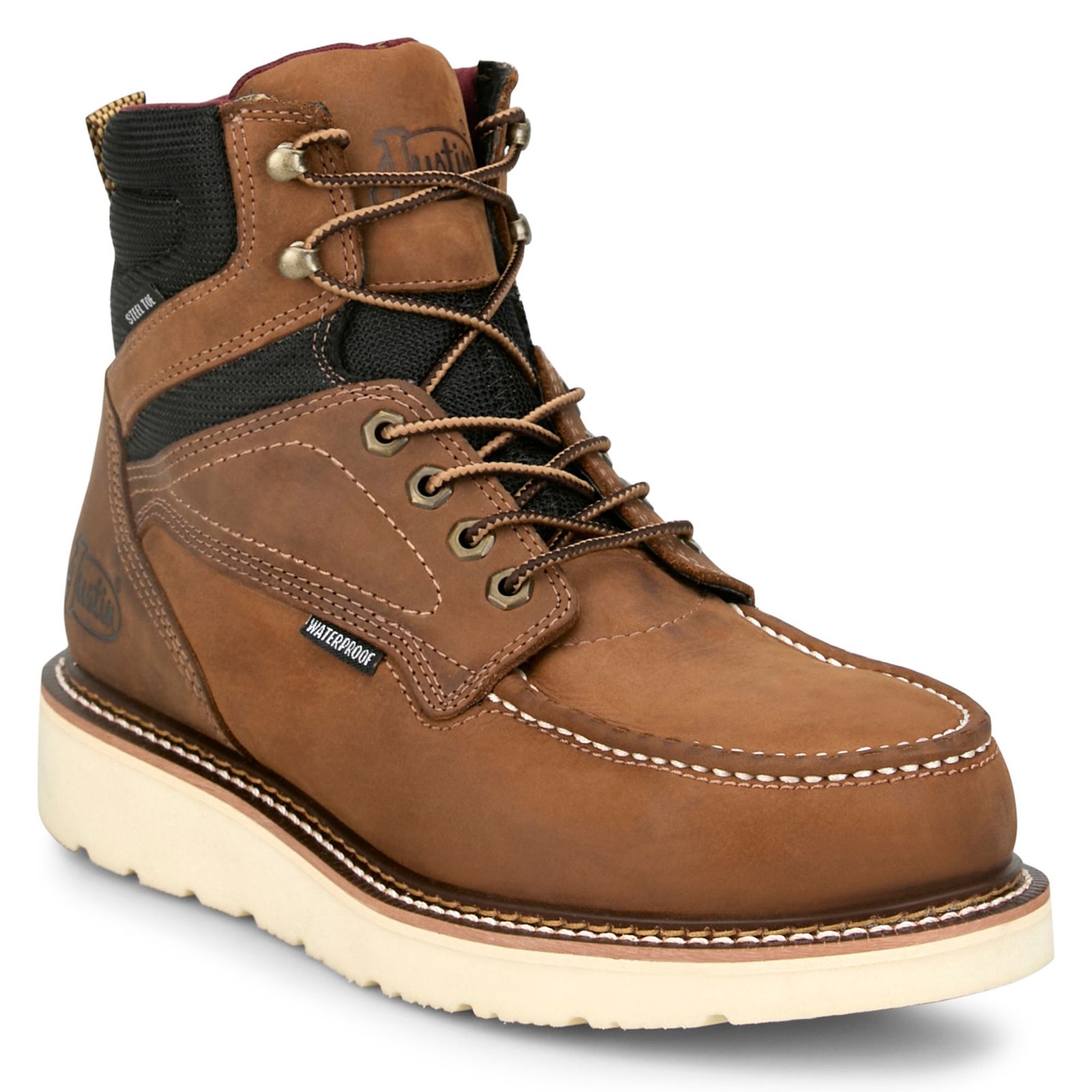 Justin Boots Hardwire 6" Moc Wedge Steel Toe - Mens 11.5 Brown Boot D