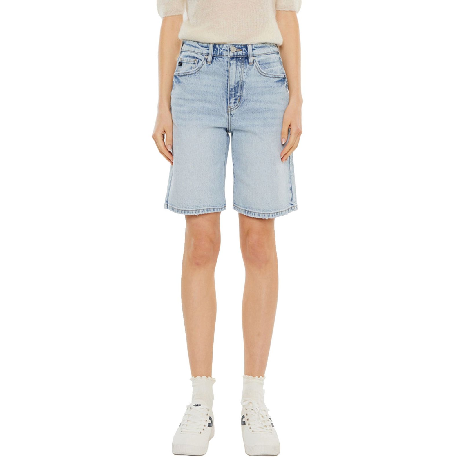 KanCan KC9381L High Rise Denim Bermuda (Size 30) Light Wash, Cotton,Denim,Spandex