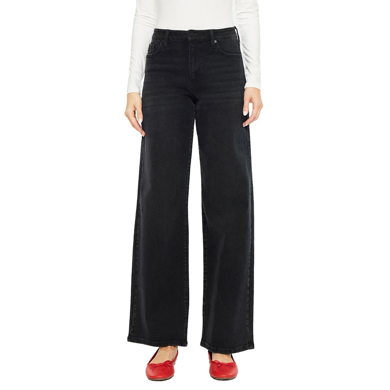 KanCan KC70085BK High Rise Wide Leg (Size 29-31) Black, Cotton,Denim,Spandex