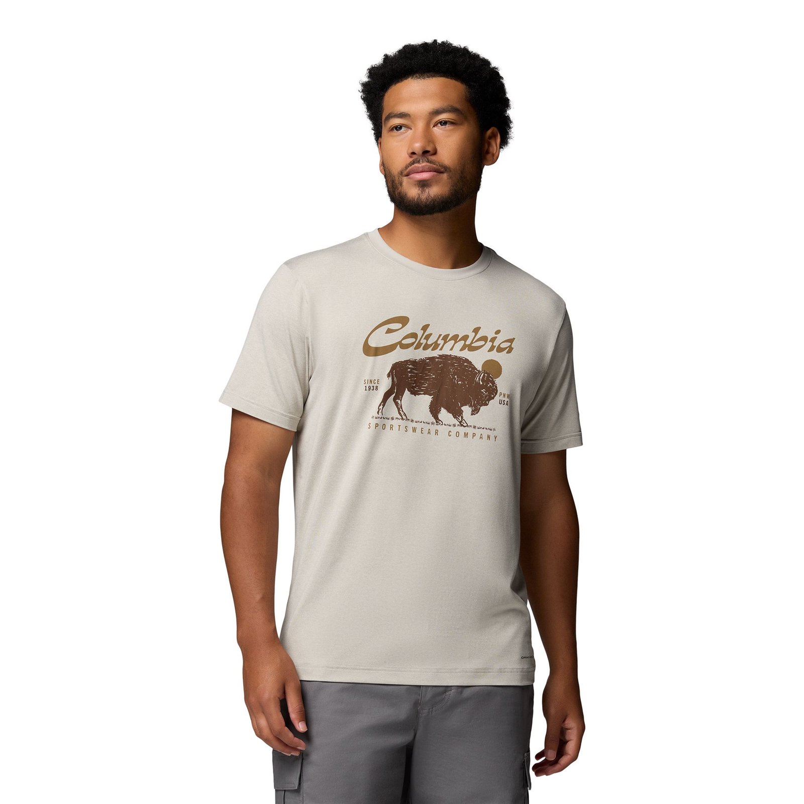 Columbia Men's Parsons Point Short Sleeve Graphic Tee (Size M) Dark Stone Heather, Elastine,Polyester