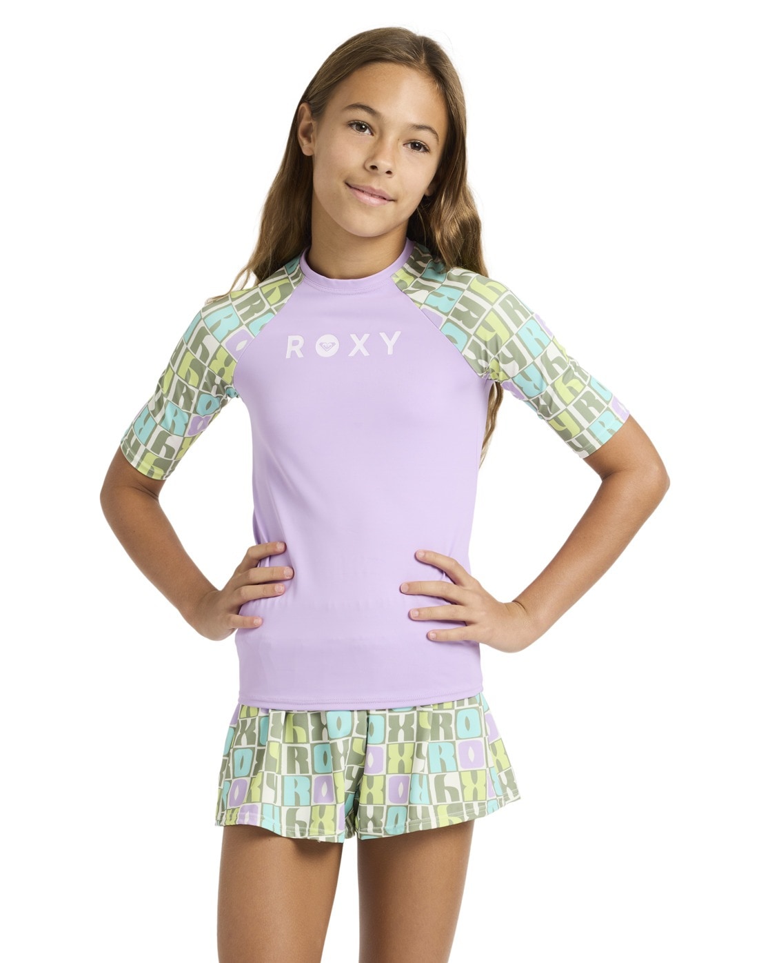 Rash Guard ROXY "Roxy Active", Kinder, Gr. 10(140-148cm), oil grün letter up, Obermaterial: 82% Microfaser, 18% Elasthan;, Shirts