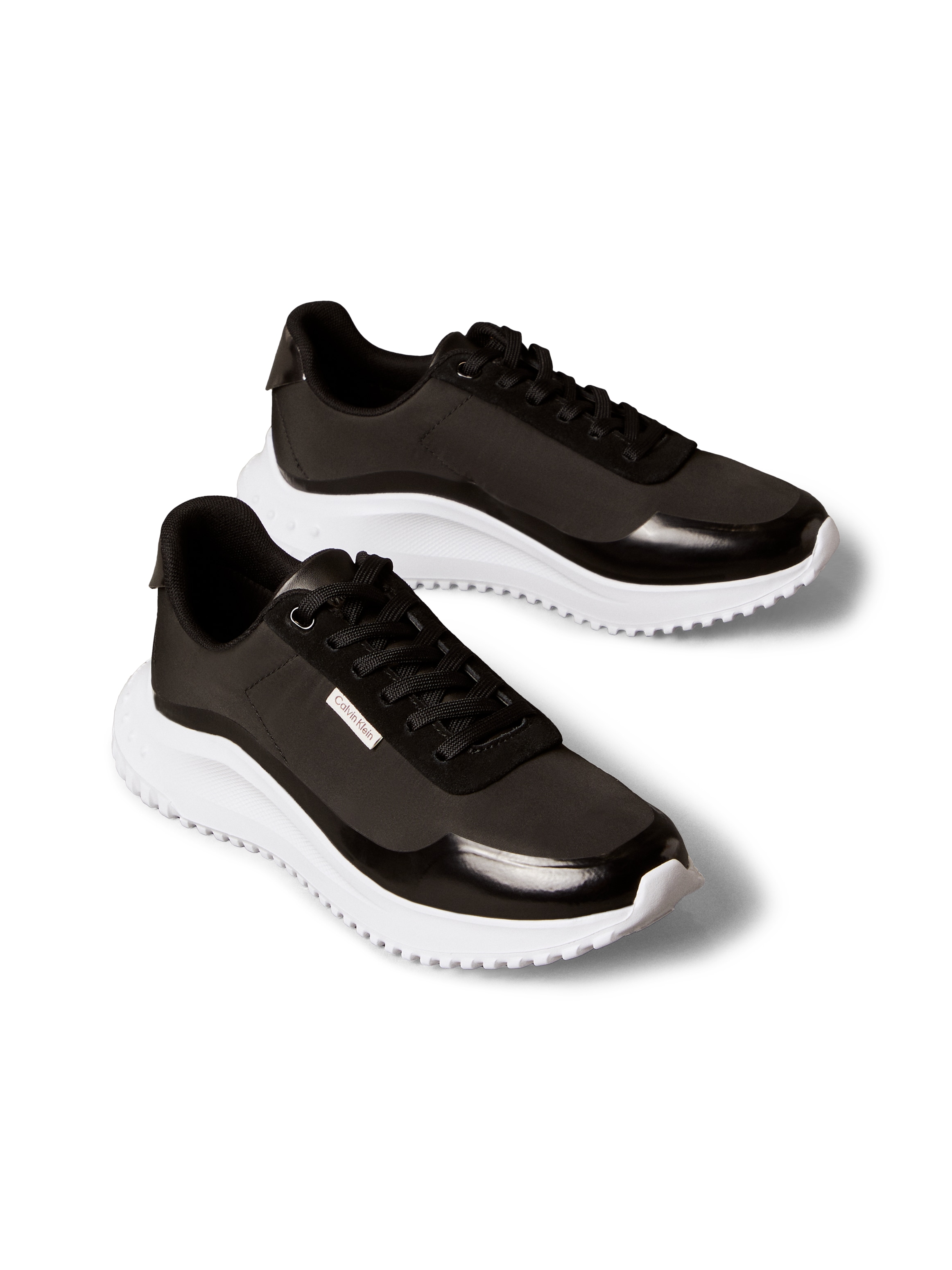 Sneaker CALVIN KLEIN JEANS "EVA RUNNER LACE UP MAT MIX", Damen, Gr. 38, schwarz, anthrazit, Lederimitat, Textil, unifarben mit Farbeinsatz, Schuhe Sneaker, Halbschuh, Freizeitschuh, Schnürschuh mit leichter Profilsohle