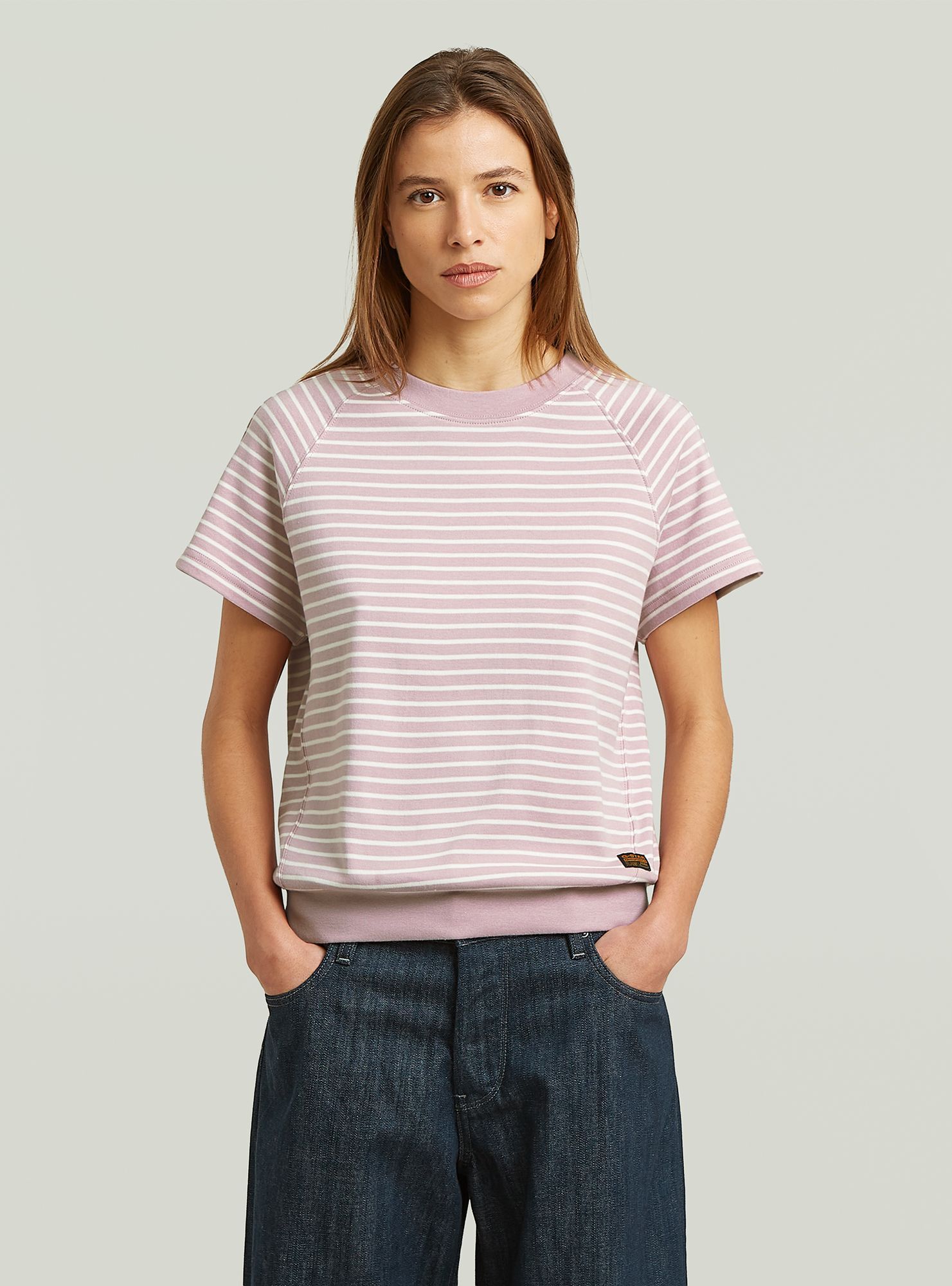 T-Shirt G-STAR "Raglan T-Shirt", Damen, Gr. XXL, burnished lila, milk stripe, Obermaterial: 100% Baumwolle, Shirts T-Shirt